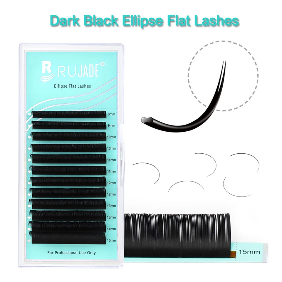 RUJADE Flat Ellipse Eyelash Split Tips Matte Black Super Soft Individual Eyelash 0.15 0.20 Single Classic False Eyelash Supplies