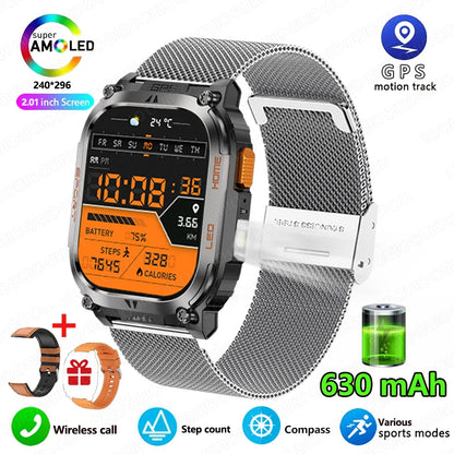 2025 New GPS Track Smart Watch Men IP68 Waterproof 2.01-inch HD Screen Compass 630mah Battery Bluetooth Call Outdoor Smart watch