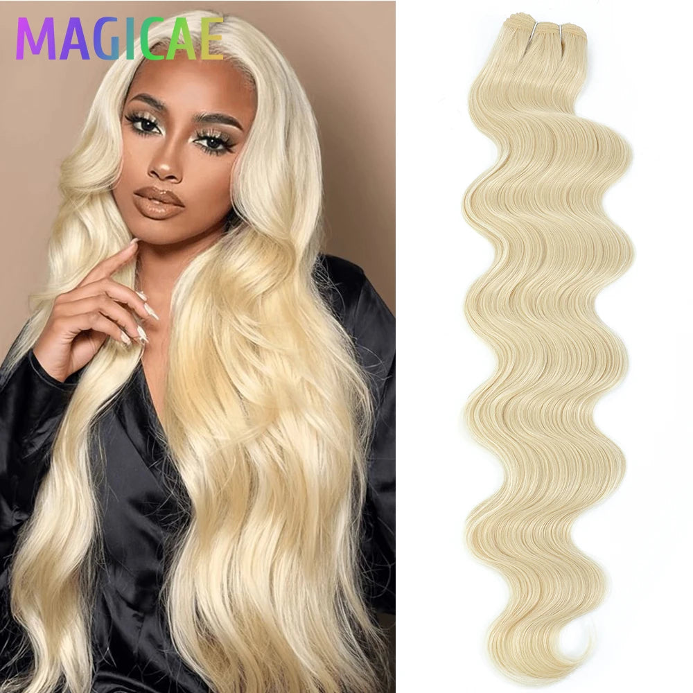 Magicae 30Inches 200G Copper Ginger Orange Body Wavy Blond 613# Sliver White Synthetic Hair Extensions For Women Hair Bundles