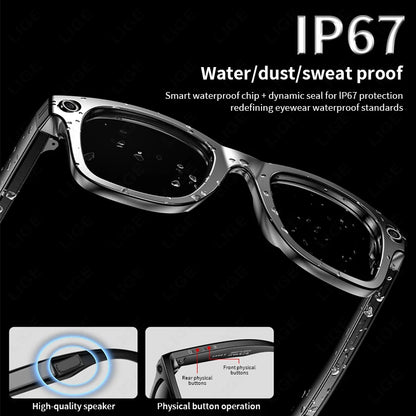 Smart Glasses Recording Videos AI Photo Recognition Answer Translation 260mAh Large Battery IP65 Waterproof Bluetooth Glasses