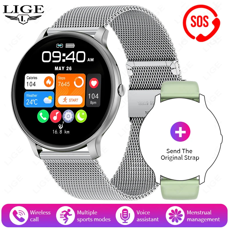 LIGE 2025 Bluetooth Call Smart Watch Women Custom Dial Watches Men Sports Fitness Tracker Heart Rate Smartwatch For Android iOS