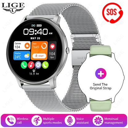 LIGE 2025 Bluetooth Call Smart Watch Women Custom Dial Watches Men Sports Fitness Tracker Heart Rate Smartwatch For Android iOS