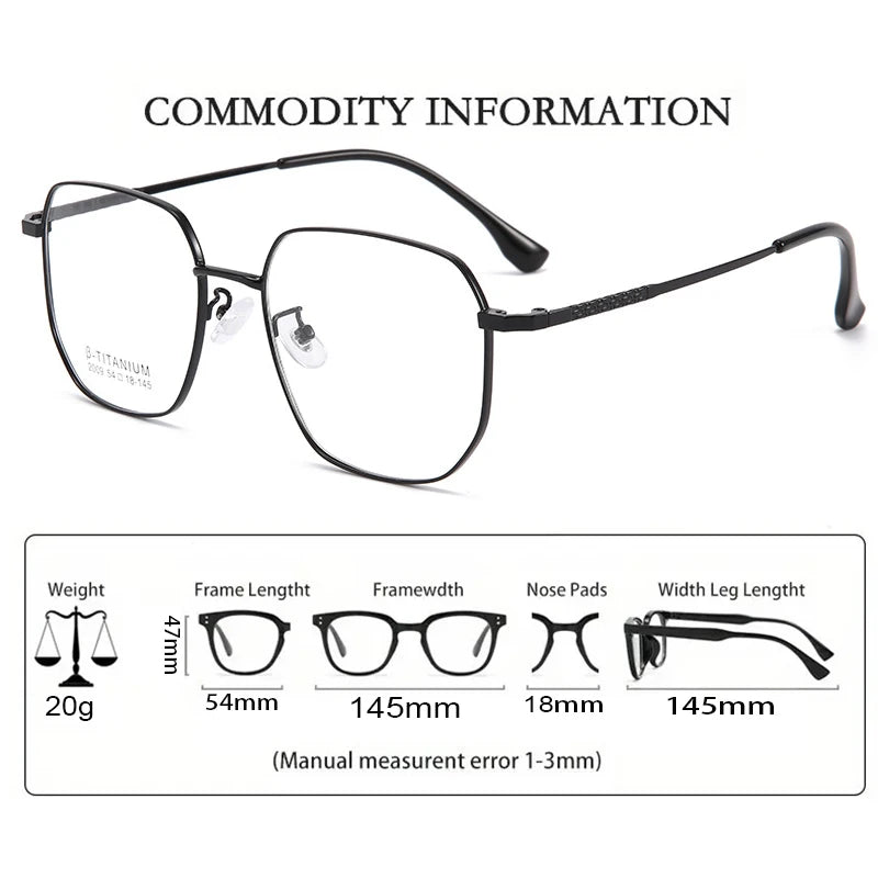 UVLAIK Ultra Light Square Glasses Frame Retro Anti-Blue Light Eyewear Pure Titanium Frame Eyeglass Fashion Solid Color Spectacle