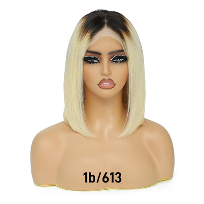 Pink Short Bob Wig Human Hair HD Lace Front Wigs Straight Ombre Honey Blonde Red Pink Silver 13X4 Cut Lace Frontal Wig