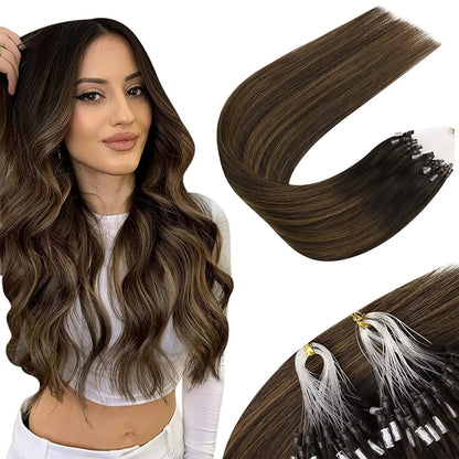 VeSunny Remy Micro Loop Human Hair Extensions Micro Beads Hair Silky Soft Micro Ring Hair Extensions 1g/strand 50g