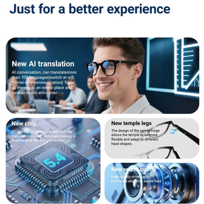 Bluetooth Smart Glasses AI Translation Object Recognition with Camera for Taking Photos Voice Assistant Calling and Music