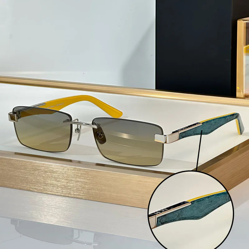 THE ARTIST III Designer Rimless Sunglasses Rectangle Men Alloy Acetate Germany Brand Trendy Classical High Quality Women UV400