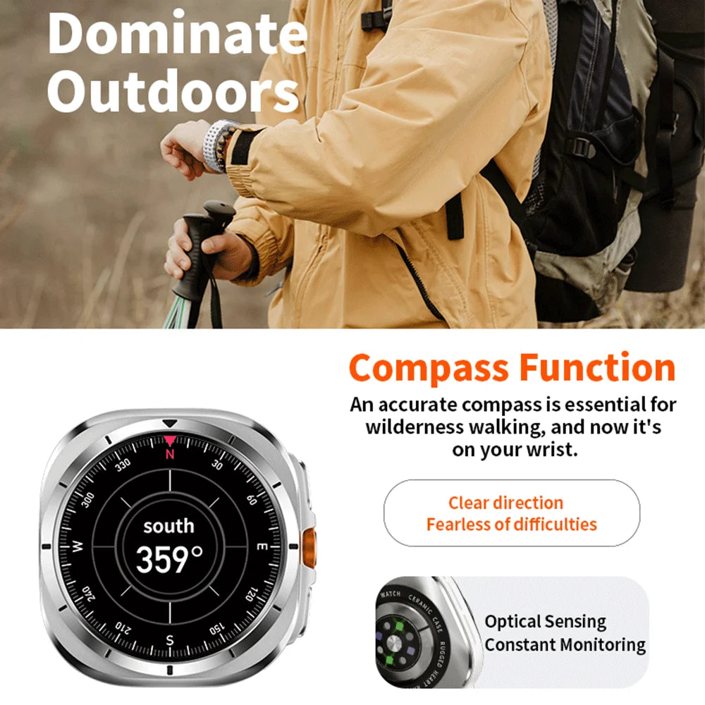 2025 Original HD8 Ultra Smart Watch Man Waterproof Watches BT Call Map Compass 1.46" AMOLED HD Screen Smartwatch For Men Women