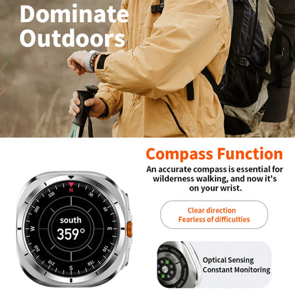 2025 Original HD8 Ultra Smart Watch Man Waterproof Watches BT Call Map Compass 1.46" AMOLED HD Screen Smartwatch For Men Women