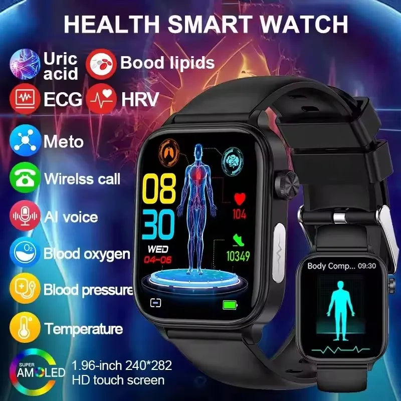 2025 New ECG+PPG+HRV Smart Watch Men Blood Lipid Uric Acid Health Monitor Bluetooth Call Sleep Physical Health Smartwatch Women