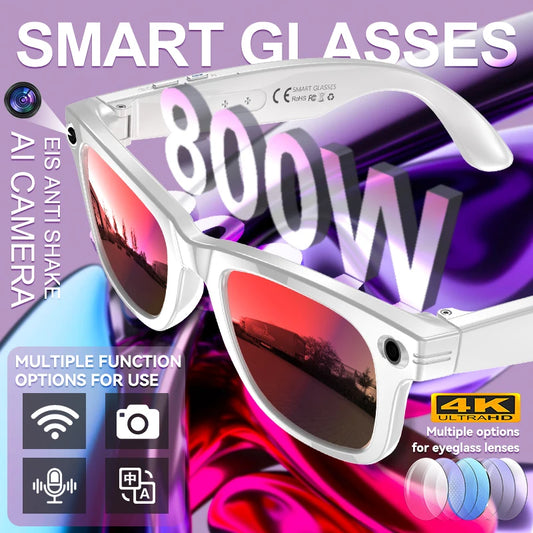 2025New 8 Million Pixels Smart Glasses 4K UHD Camera Videos AI Photo Recognition Answer Translation Waterproof Bluetooth Glasses