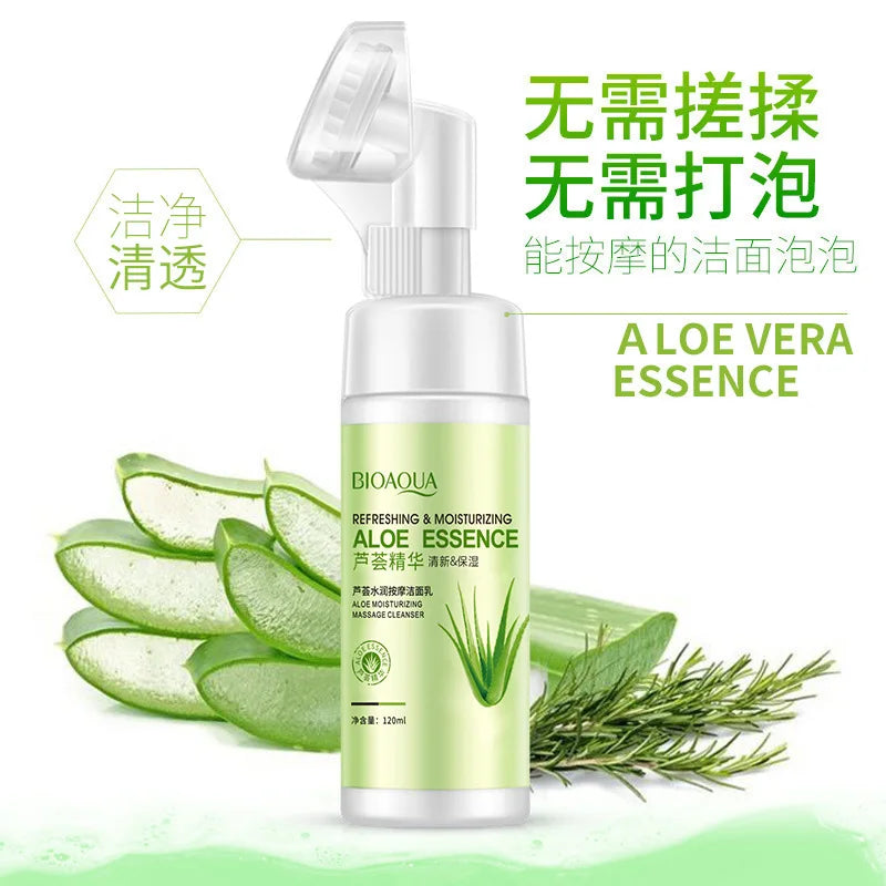 BIOAQUA Moisturizing Aloe Vera Massage Cleansing Foam Anti Wrinkle  Gentle Care Deap Clean Facial Cleanser 120ml