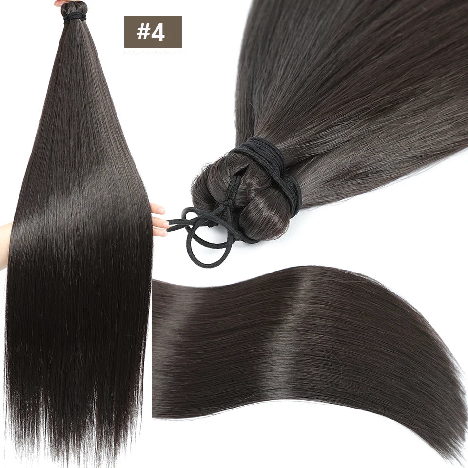 Magicae 28Inches 3Pcs Dark Brown Twist Crochet Braiding Ombre Blond Straight Hair Bundles Extension High Temperature Synthetic