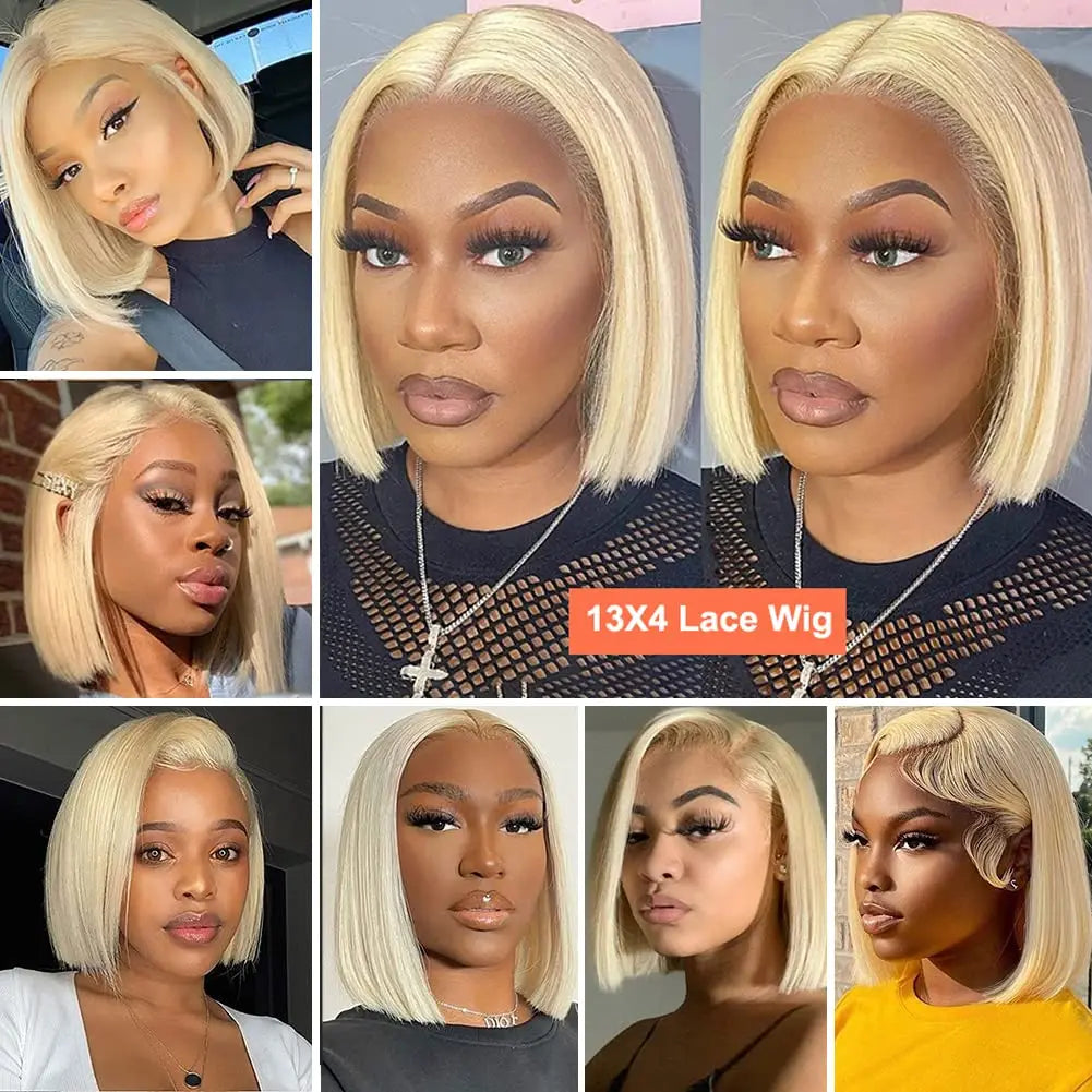 613 Blonde Short Bob Wig Transparent HD Lace Front Human Hair Wigs 13X4 Honey Blonde Burgundy 99J Colored Bob Lace Frontal Wig