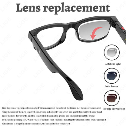 LIGE 500W Camera Smart Bluetooth Glasses Recording Videos AI Photo Recognition Answer Translation Call 270mAh Battery Sunglasses