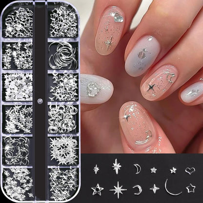 12Grid 3D Halloween Punk Retro Alloy Cross Nail Charms Y2k Gothic Metal Gun Black Silver Skull,Cross Nail Art DIY Cool Nail Part