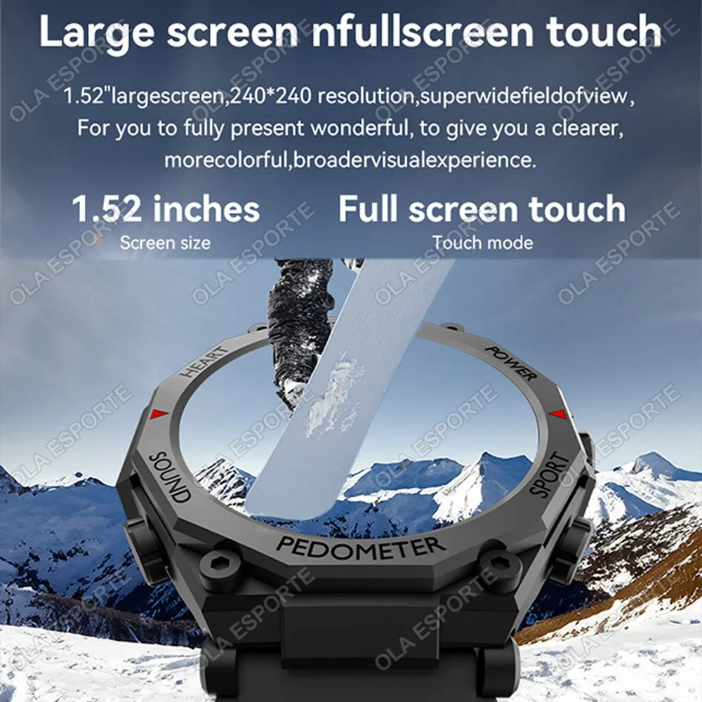 New Outdoor LED Flashlight Smart Watch Men 2025 Bluetooth Call Heart Rate Monitoring Military Sports SmartWatch For Android IOS