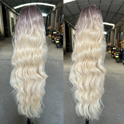Magicae Ponytail 28Inches Ombre Brown Blond 27/ 613 Clip in Synthetic Hair Extension 180grams Heat Resistant Body Wavy