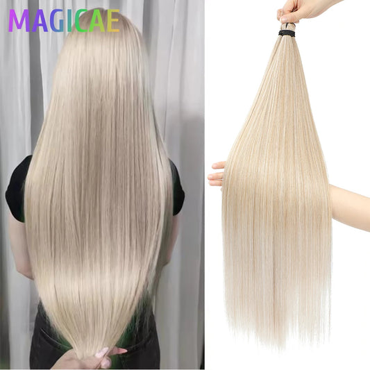 28Inches 3Pcs Straight Blond 613 Brown 6 Crochet Braids White Gray 56A# Ombre Silver Bundles High Temperature Synthetic Weave