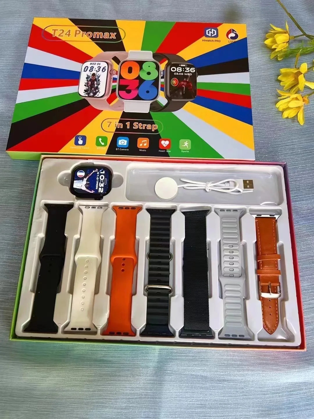 7 in 1 Strap Smart Watch T24promax Sports Watch for men Women Bluetooth Call SmartWatch Series 10 for Apple Smart Watch 2024 New