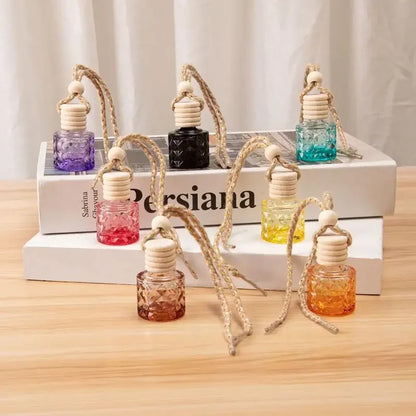 1Pcs Refillable Car Essential Oil Diffuser Bottle Empty Car Air Freshener Pendant Perfume Glass Bottle With Wooden Caps
