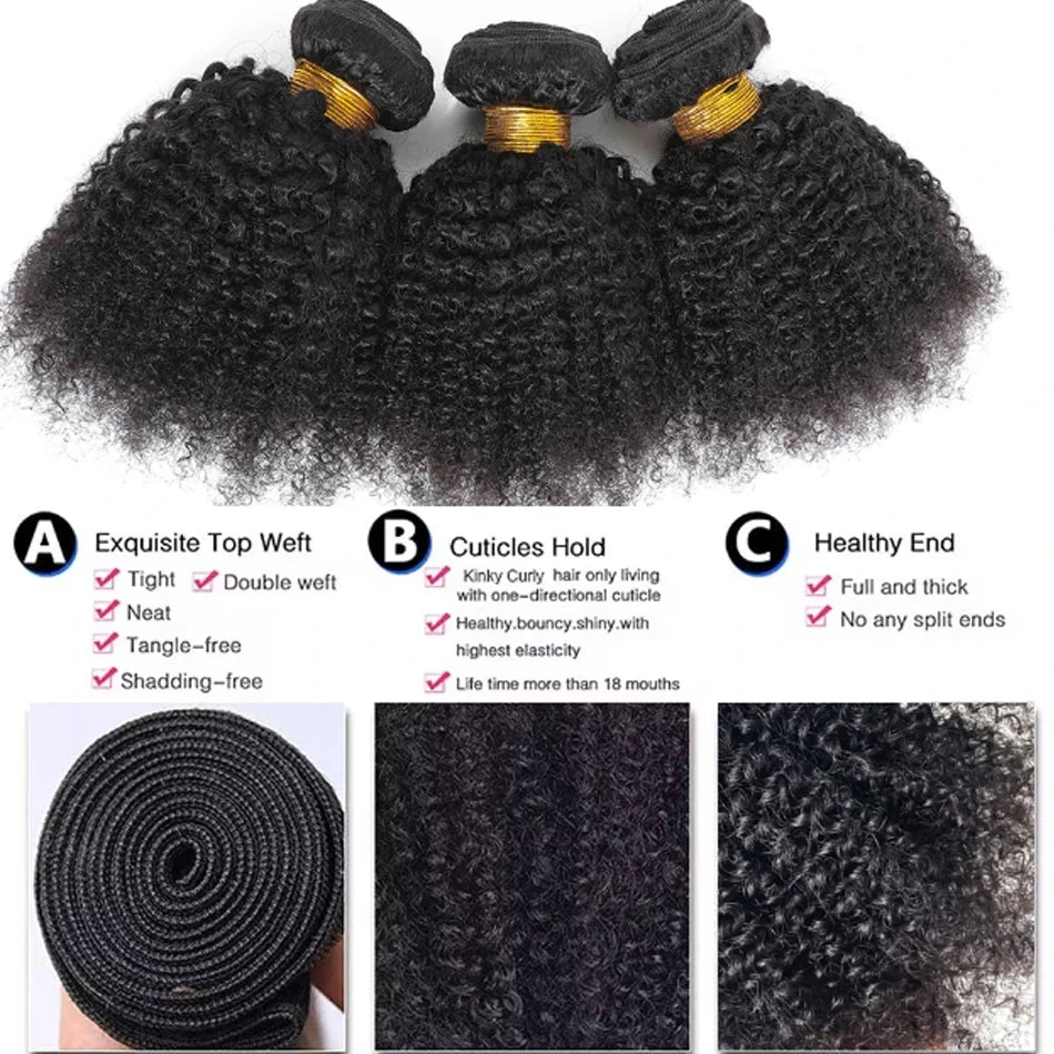 Short Afro Kinky Curly Hair 3 Bundles Deal Raw Indian Hair 100% Virgin Tissage Human Hair Weave Extension Natural Color 100G/PCS
