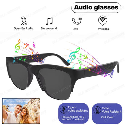 2025 New Men's Smart Glasses Women's Bluetooth Glasses Voice Call Control Music Voice Assistant UV Polarized Sunglasses Eyeglass