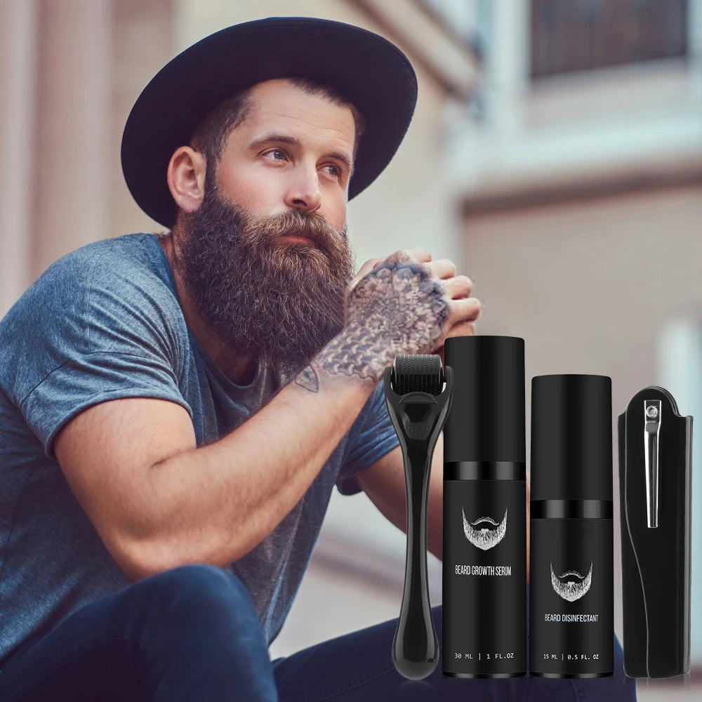 1Set Men Beard Grooming Kit Mustache Beard Hair Growth Oil Styling Tool Beard Essential Balm Comb Moisturize Wax Scissor