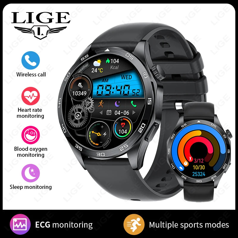 LIGE ECG Smart Watch Men 2024 Smartwatch Bluetooth Call Heart Monitor Band 1.50 HD Screen Sports Men’s Watches For Android ios