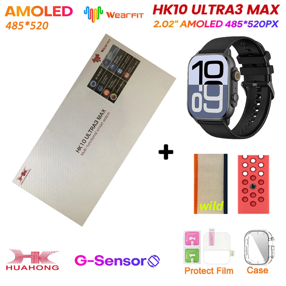 HK10 Ultra 3 MAX Plus 2025 Smart Watch 49mm AMOLED 4GB ROM AI ROBOT Network Sharing NFC GPT Compass GPS Watch for ISO Android