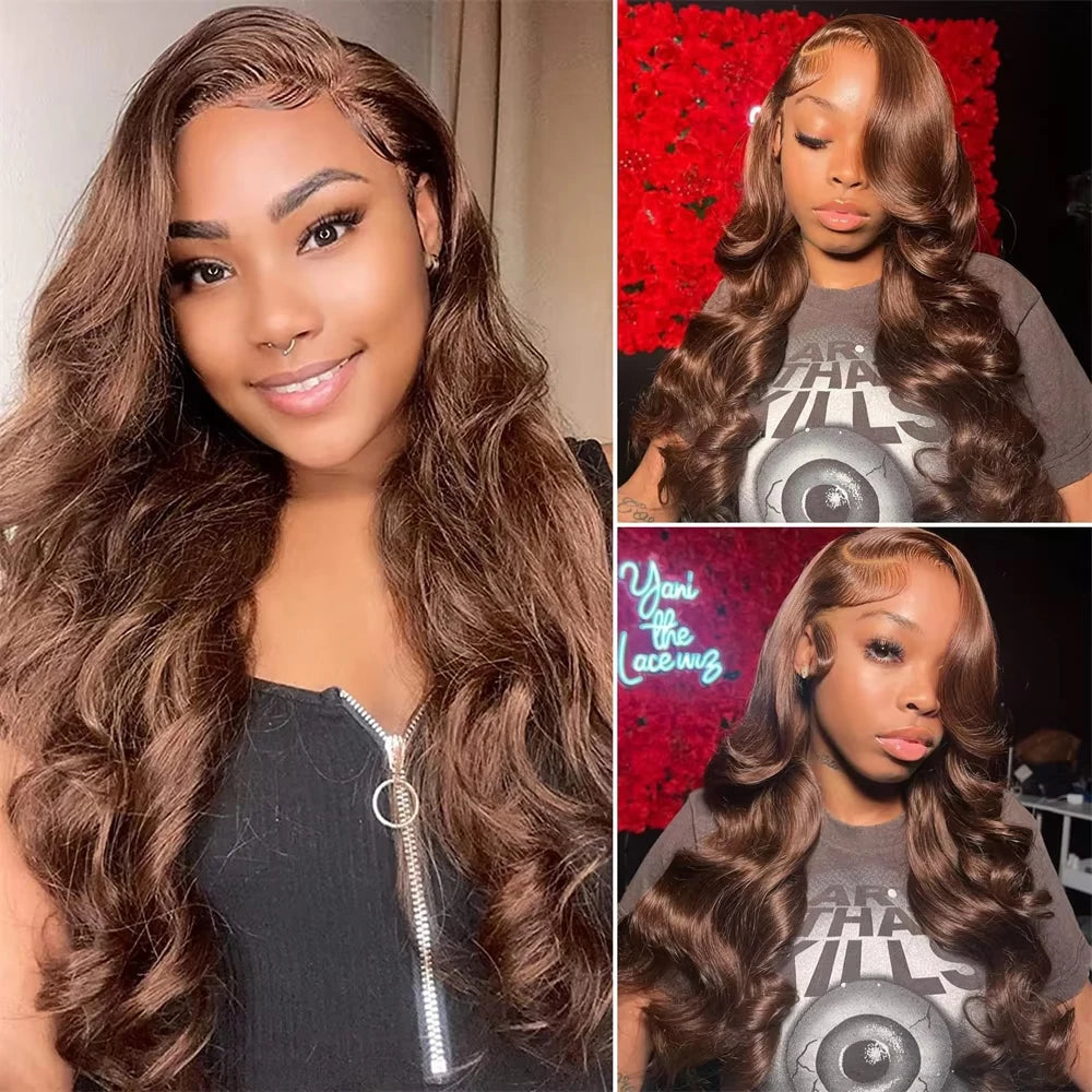 Chocolate Brown Body Wave Lace Front Wig Transparent 13x6 HD Lace Frontal Wigs Preplucked Colored Human Hair Wigs 4x4 5x5 13x4