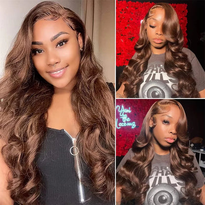 Chocolate Brown Body Wave Lace Front Wig Transparent 13x6 HD Lace Frontal Wigs Preplucked Colored Human Hair Wigs 4x4 5x5 13x4