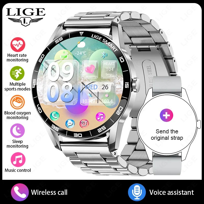 LIGE New 1.38" HD Smart Watch Men Bluetooth Call Men Women Watches Health Monitoring Sports Pedometer IP68 Waterproof Smartwatch
