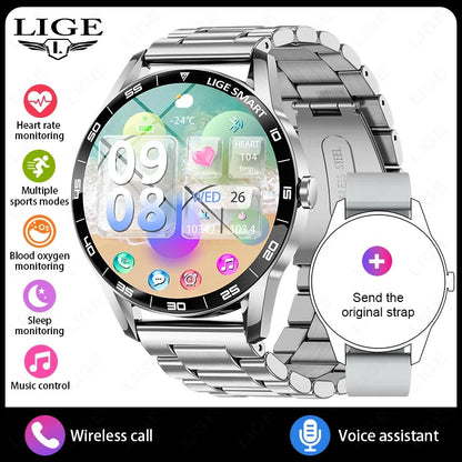 LIGE New 1.38" HD Smart Watch Men Bluetooth Call Men Women Watches Health Monitoring Sports Pedometer IP68 Waterproof Smartwatch