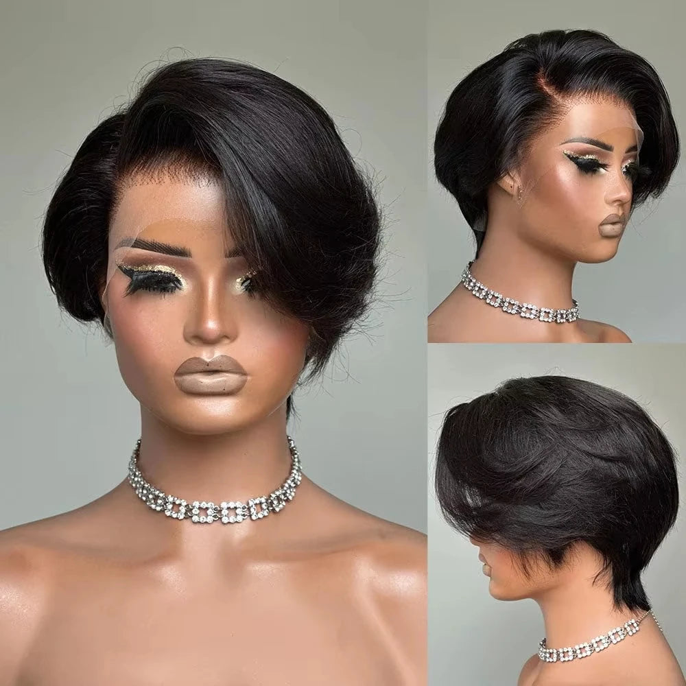 Straight Pixie Cut Wig Transparent Lace Human Hair 13×4 Human Hair Wigs Short Bob Wig For Black Woman Babyhair Natural Hairline