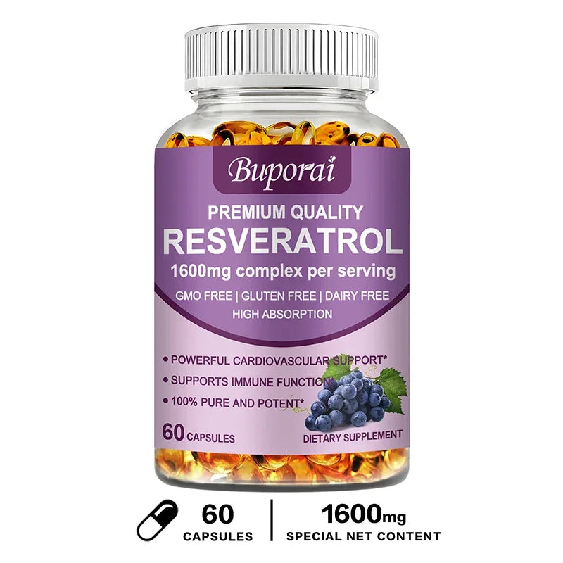 Resveratrol Capsules - Anti-aging, Antioxidant, Skin Support, Cardiovascular Health