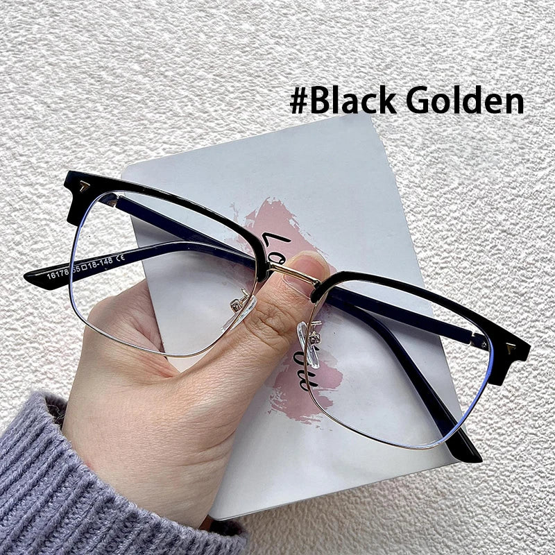 Ultra-light Flexible TR90 Half Spectacles Frame Men Metal Square Frame Anti Blue Light Transparent Lens Optical Eyeglasses