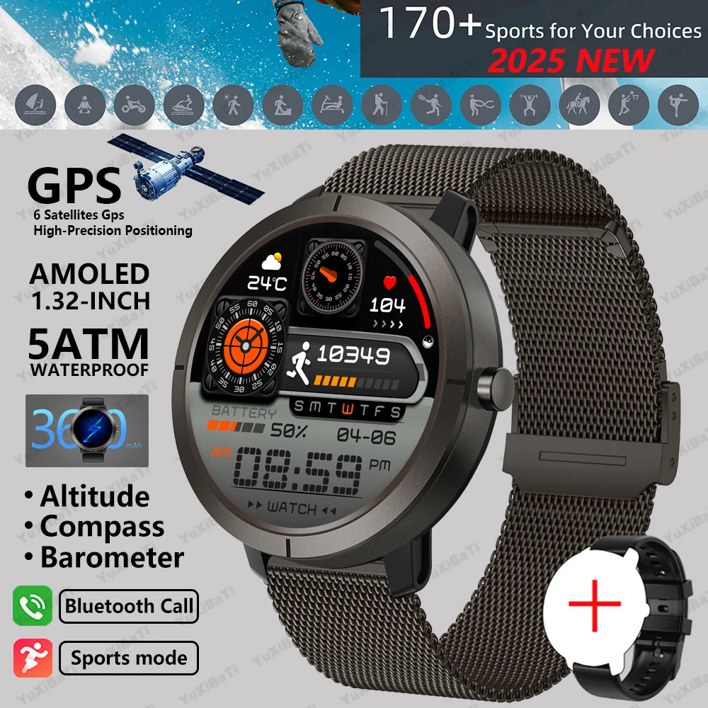 Smart Watch for Women GPS 6-Satellites 1.32” HD AMOLED Display Built-in GPS Bluetooth Call Sports 5ATM Waterproof Smartwatch Man