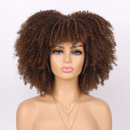 Tereshar Synthetic Short Curly Wigs for Black Women Afro Wig With Bangs Short Afro Kinky Curly Wig for Daily Party Wear
