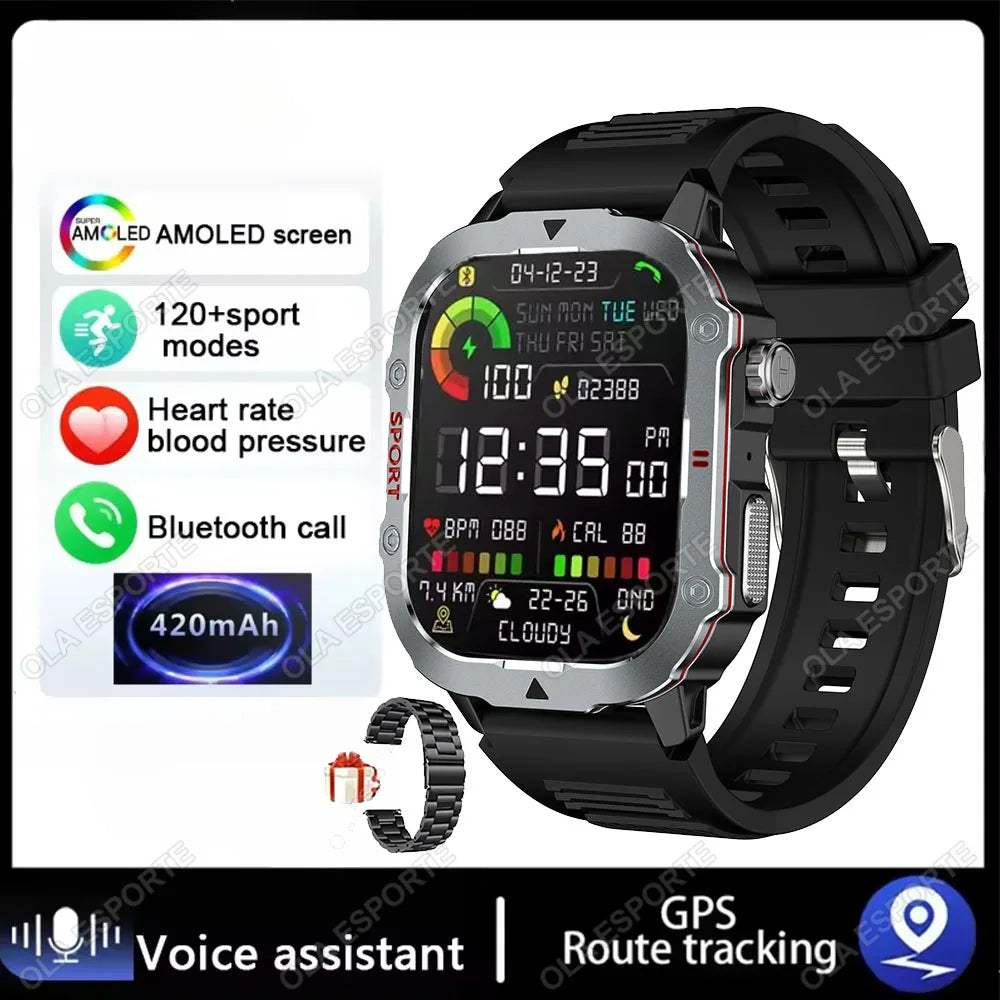 New 2.19'' AMOLED Screen BT Call Smartwatch Heart Rate Monitor IP68 5ATM Outdoor Sports Fitness Tracker Military Smart Watch Men