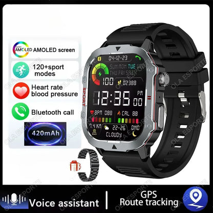 New 2.19'' AMOLED Screen BT Call Smartwatch Heart Rate Monitor IP68 5ATM Outdoor Sports Fitness Tracker Military Smart Watch Men