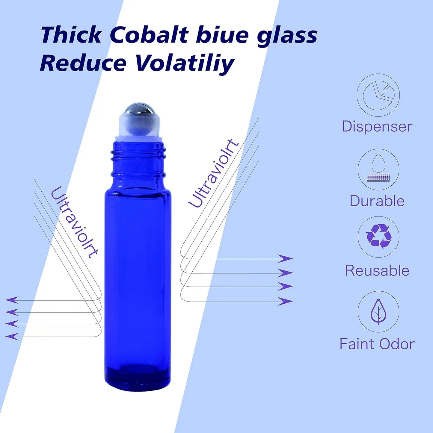 5PCS 10ML  Roller Ball Blue Bottles With Stainless Steel Roller Balls for Perfume Liquid and  Essential Oils Makeup Tools