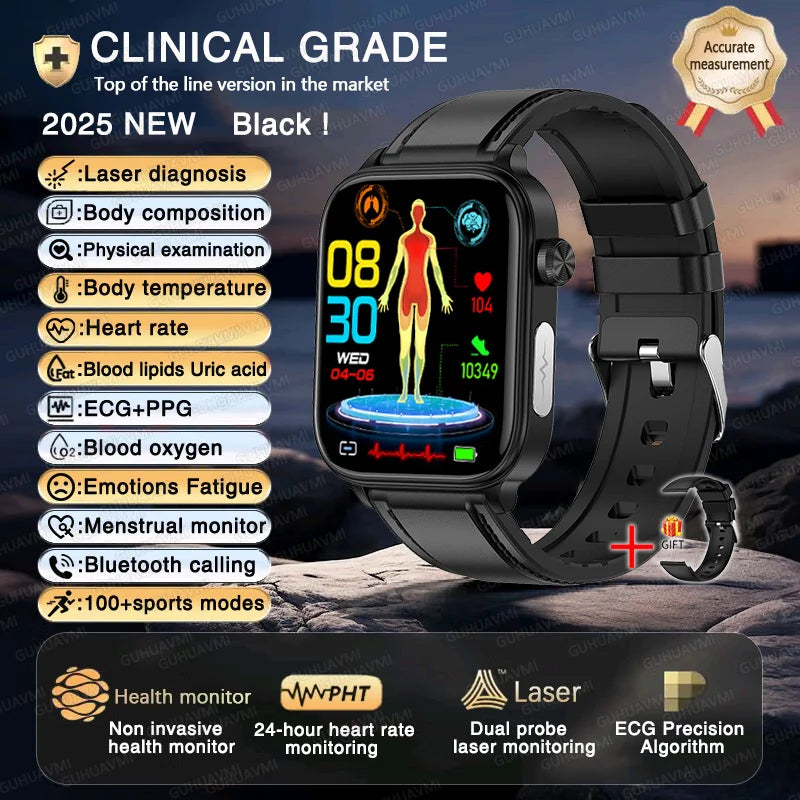 2025 New ECG+PPG+HRV Smart Watch Men Blood Lipid Uric Acid Health Monitor Bluetooth Call Sleep Physical Health Smartwatch Women