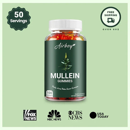 Mullein Gummies - Natural Lung Cleanser and Detoxifier, Promotes Respiratory Health, Relieves Headaches