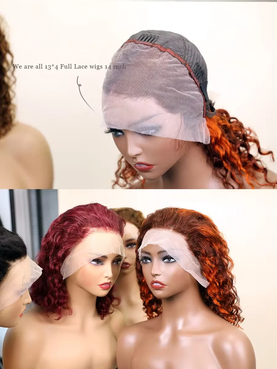 13X4 Bob Hot Selling colors 200% Water Wave Black Lace Frontal Human Hair Wig 99J Burgundy 4/350 4/27 Transparent Bob Front Wig