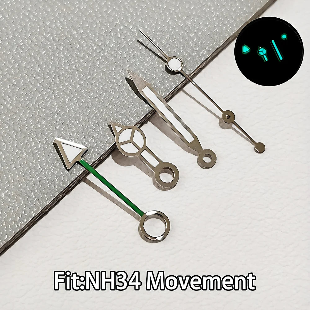 For NH34 GMT Hands Watch Hand Parts Blue&green BGW9 Luminous Suitable For NH35 Automatic Movement Watches Pointer Accessories