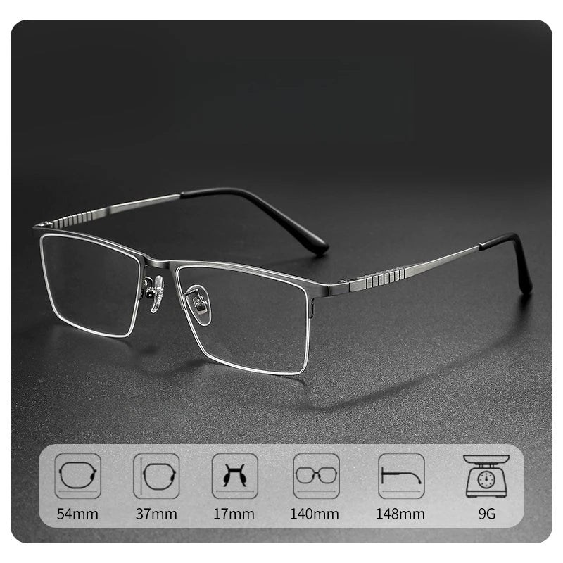 TFTB Business Men's Half-frame Glasses High-quality Pure Titanium Square Flexible Optical Prescription Eyeglasses Frame X69772