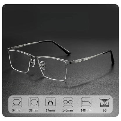 TFTB Business Men's Half-frame Glasses High-quality Pure Titanium Square Flexible Optical Prescription Eyeglasses Frame X69772