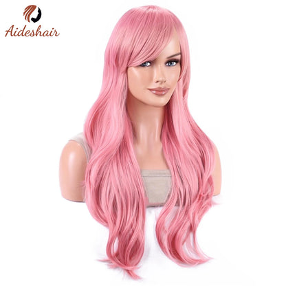 Aideshair synthetic wig  Fashion Wigs 28" 70cm Long Wavy Curly Hair Heat Resistant Wig Cosplay Wig For Women With Free Wig Cap
