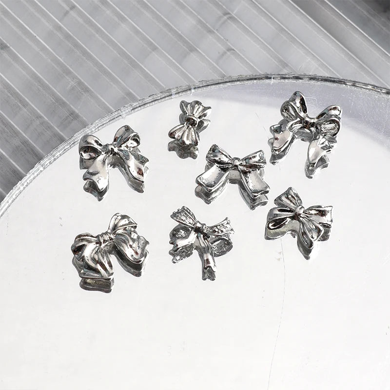 10 pcs Silver Alloy Ribbon Butterfly Nail Art Charm 3D  Metal  Bowtie Nails Art Decoration Jewelry Manicure Accessories Supplies